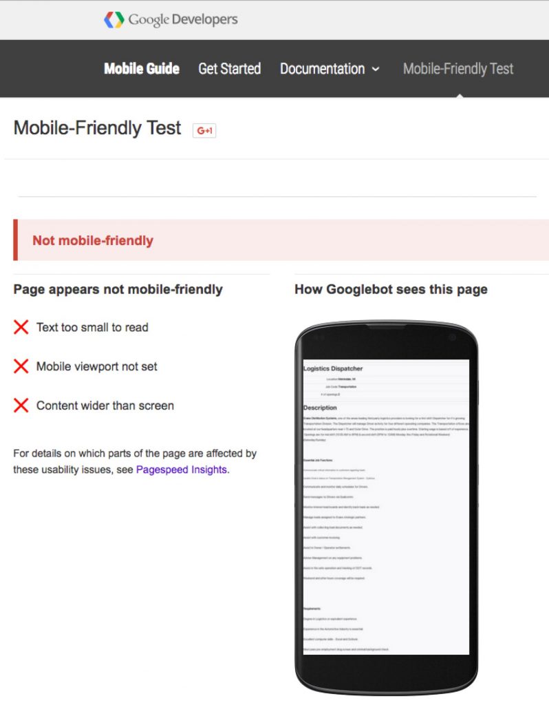 Mobile Recruiting Job Descriptions Google Mobile Friendly Test