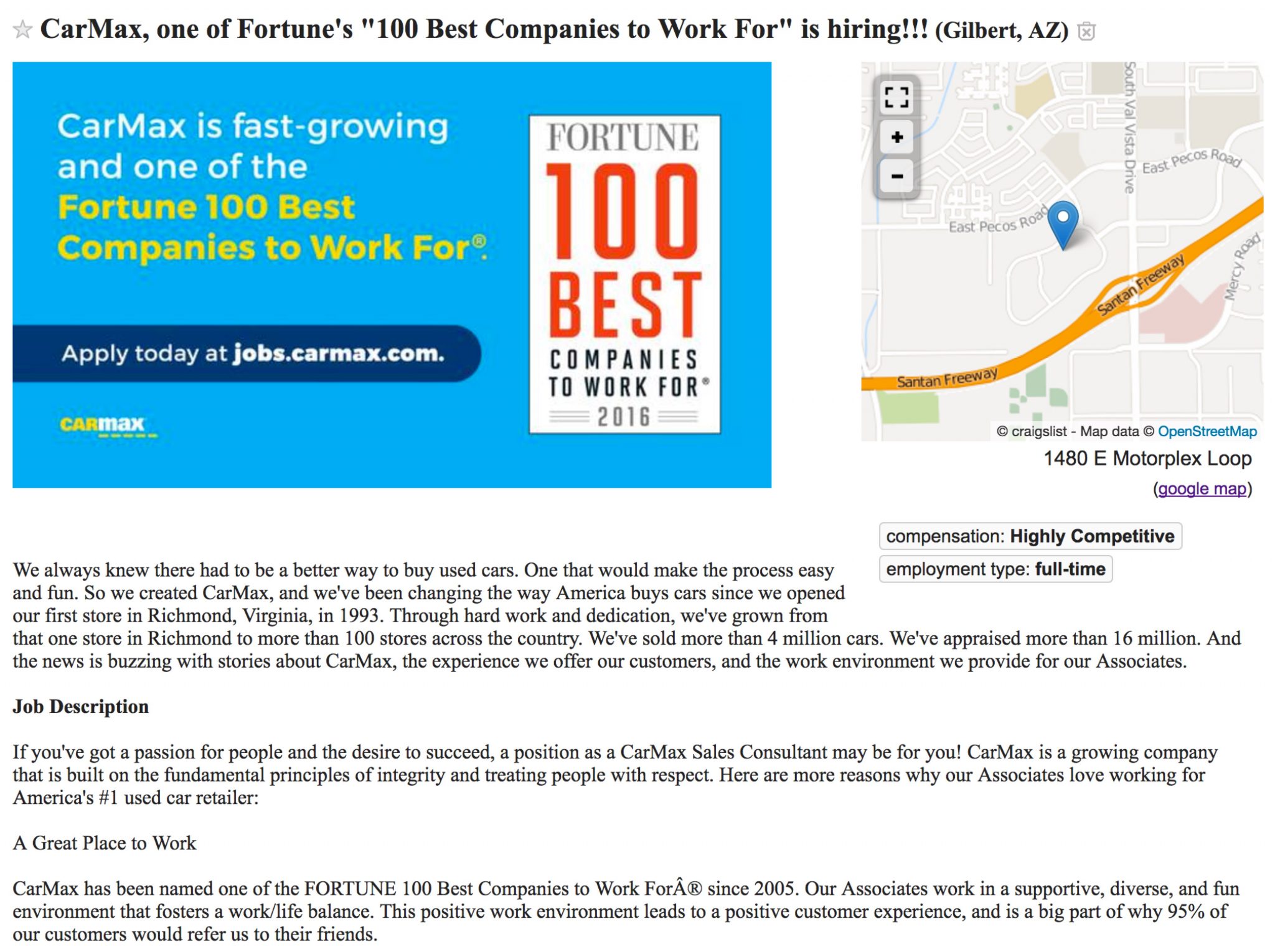 carmax-job-ad-on-craigslist-with-map-and-employer-of-choice-and map media