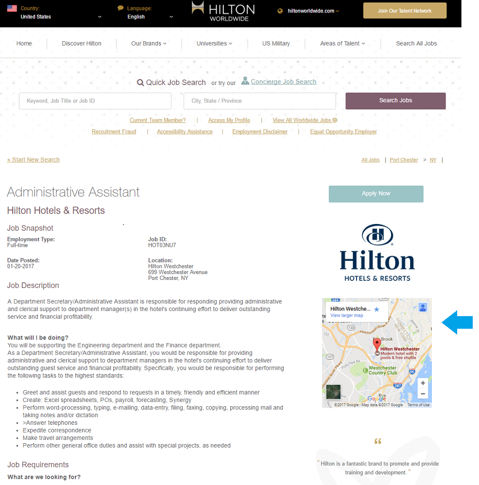 Hilton Administrative Assistant Job Description