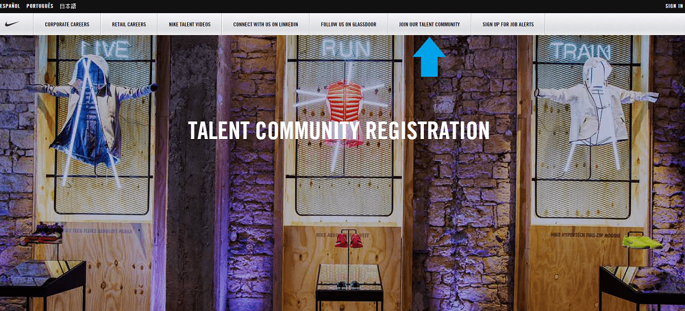 Talent Community Above Fold Nike - Ongig Blog