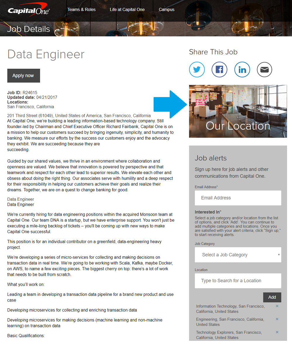 Capital One Job Description with Location Widget