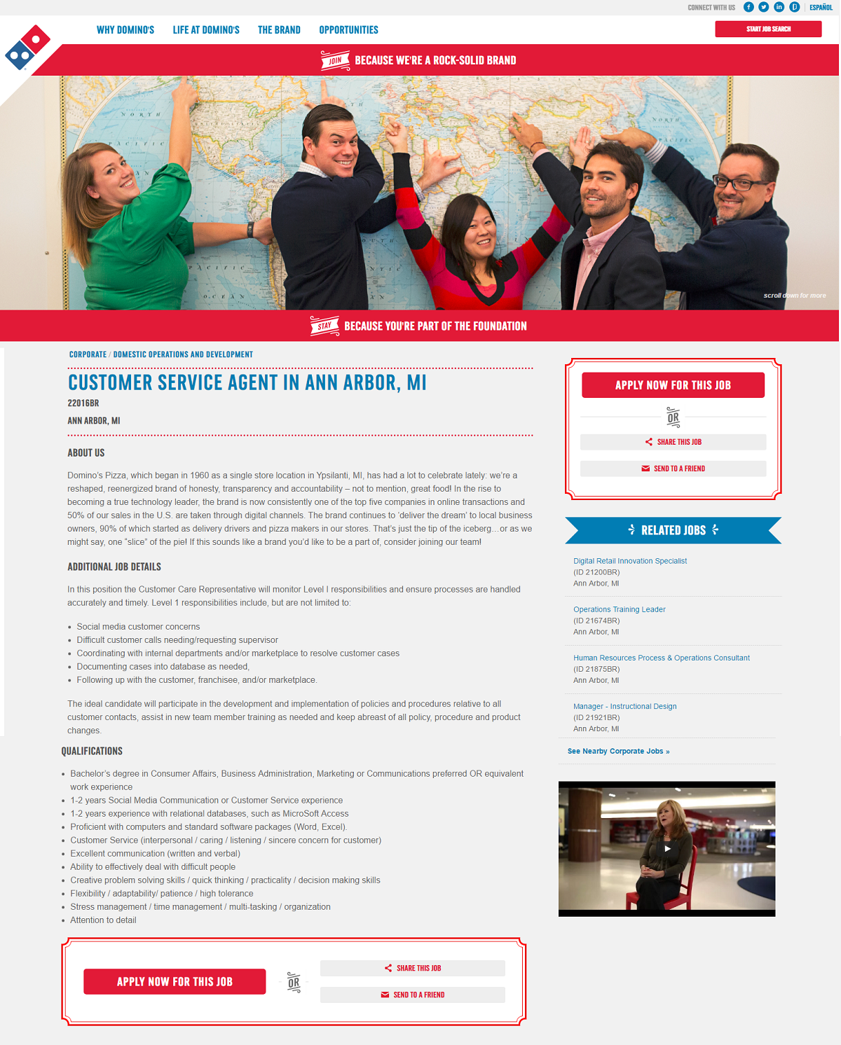 Customer Service Job Ad Domino's