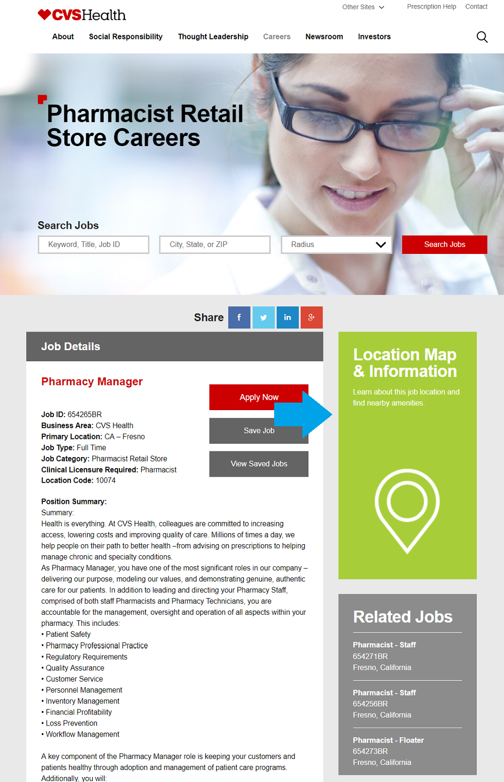 CVS job description with map widget