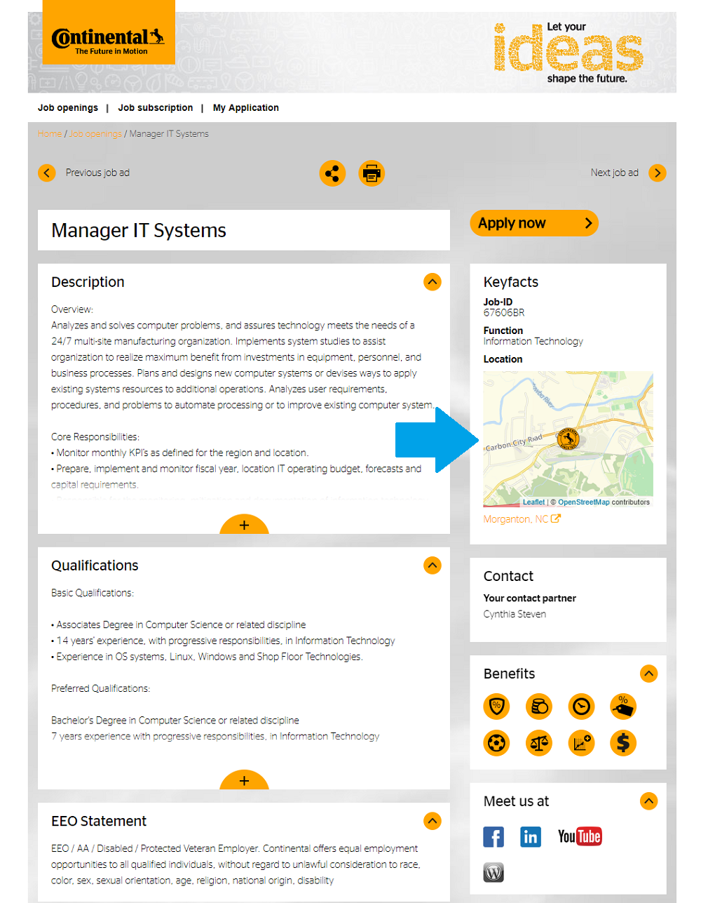 Continental Tires job description with map