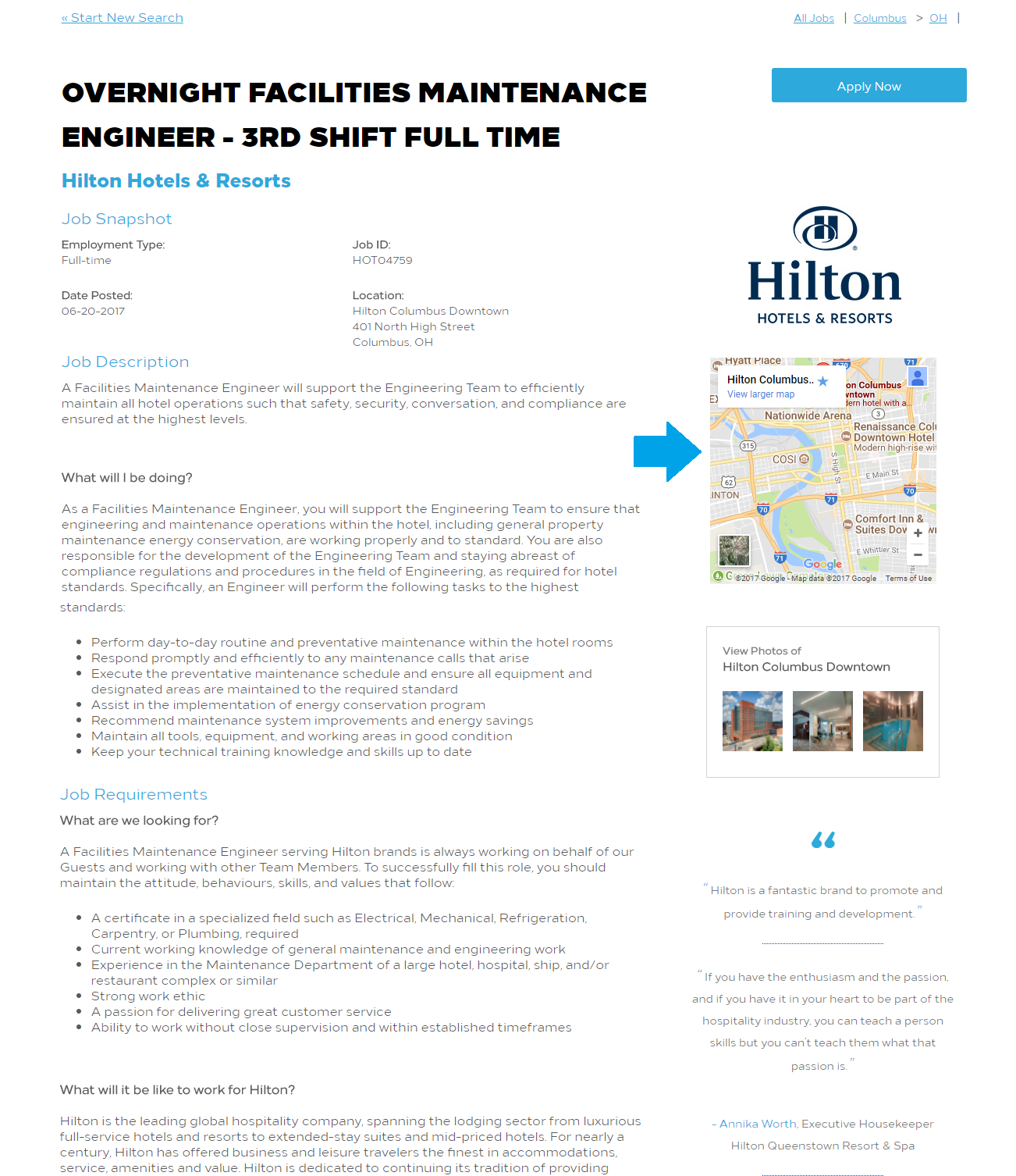 Map on Hilton Job Description