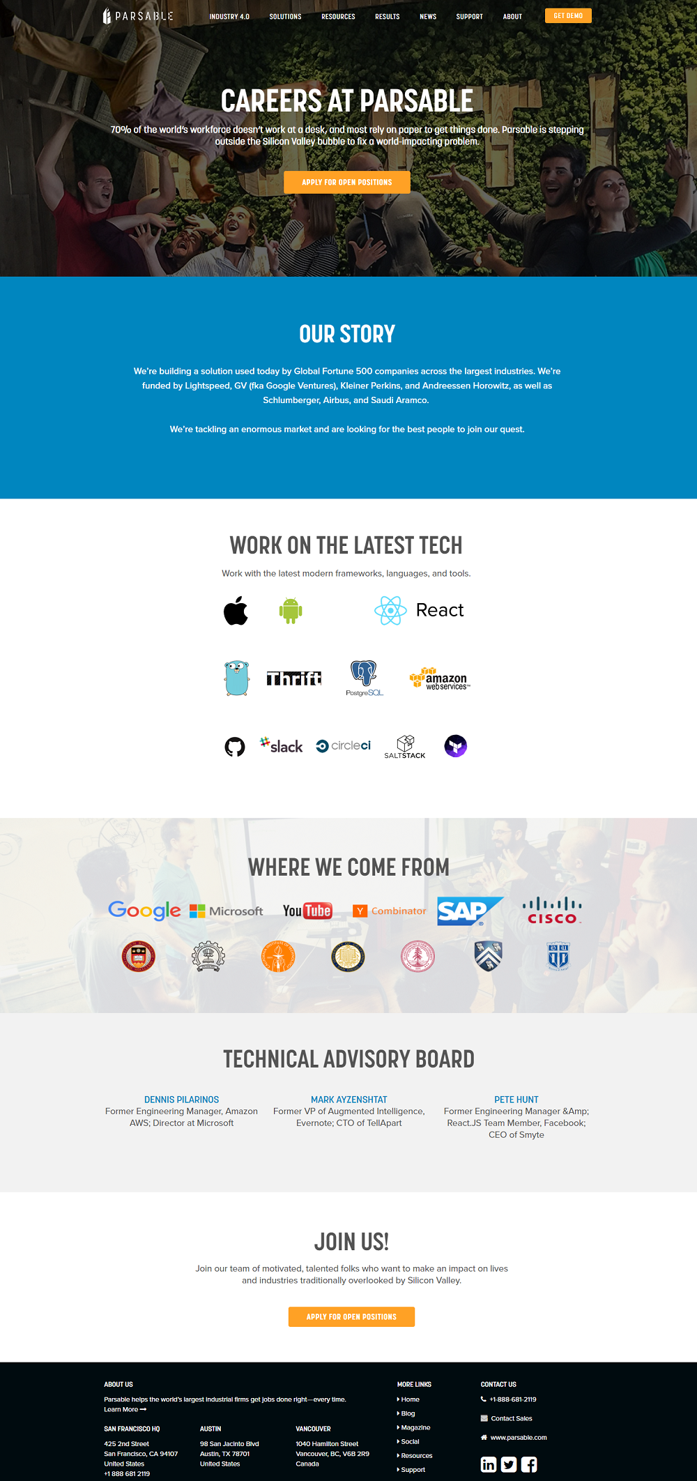 Parasable Company Career Page Example