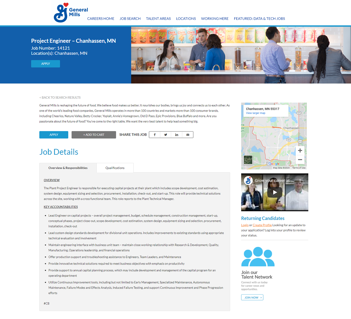 general mills icims ats job page overlay