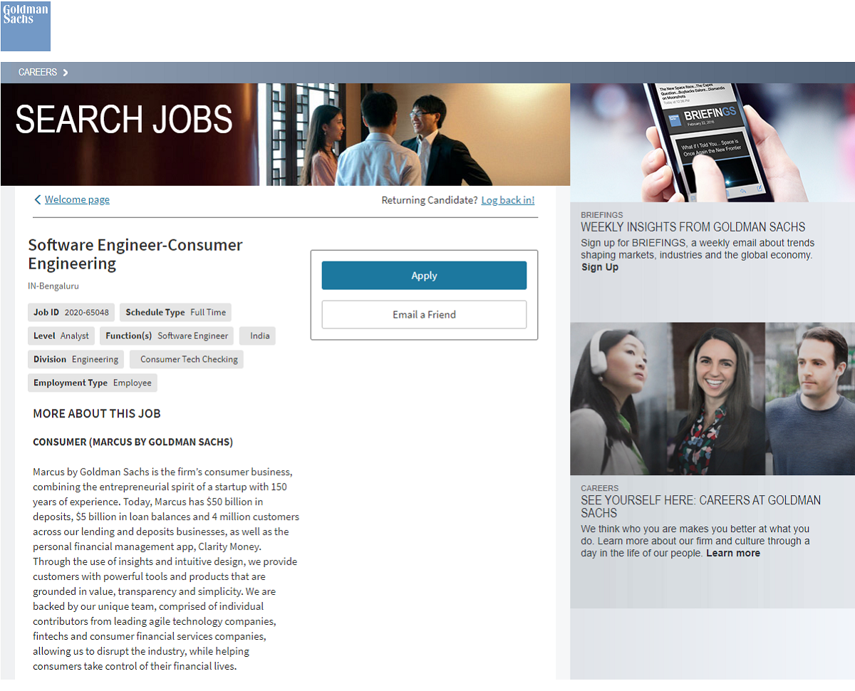 goldman sachs icims ats job page overlay