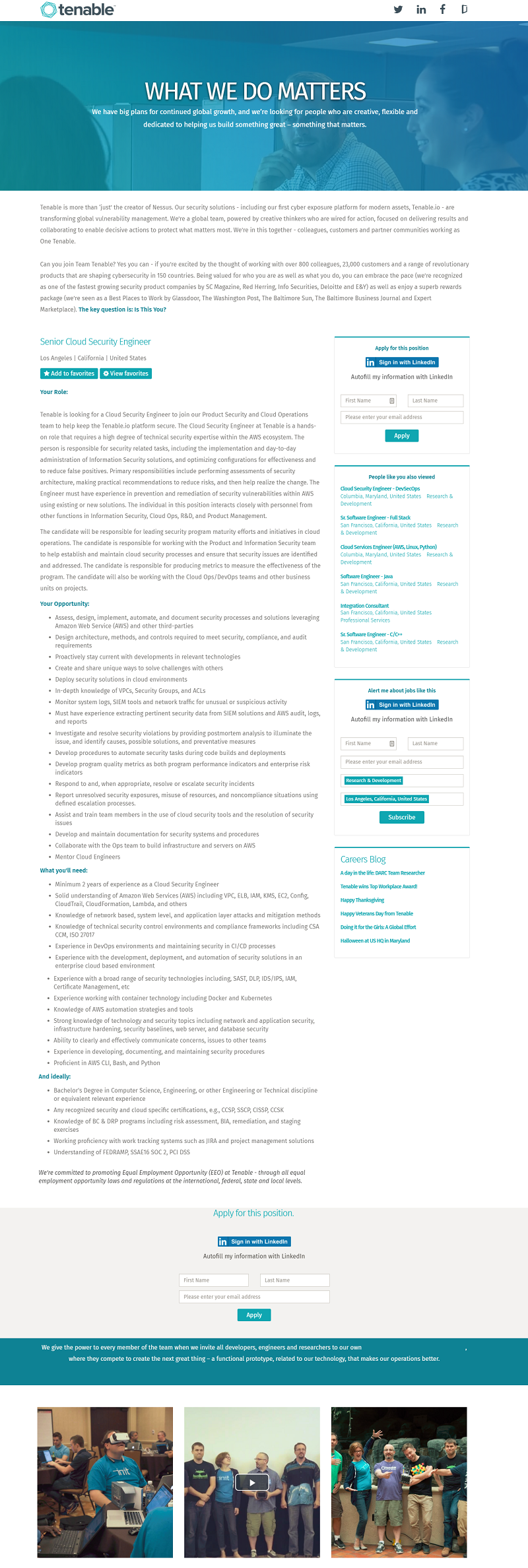 Tenable Mini Career Site Job Description
