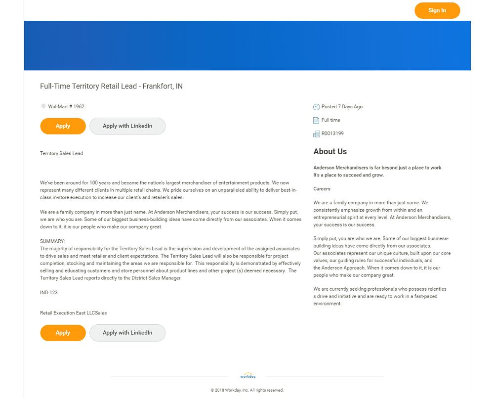 Workday ATS Job Page Default