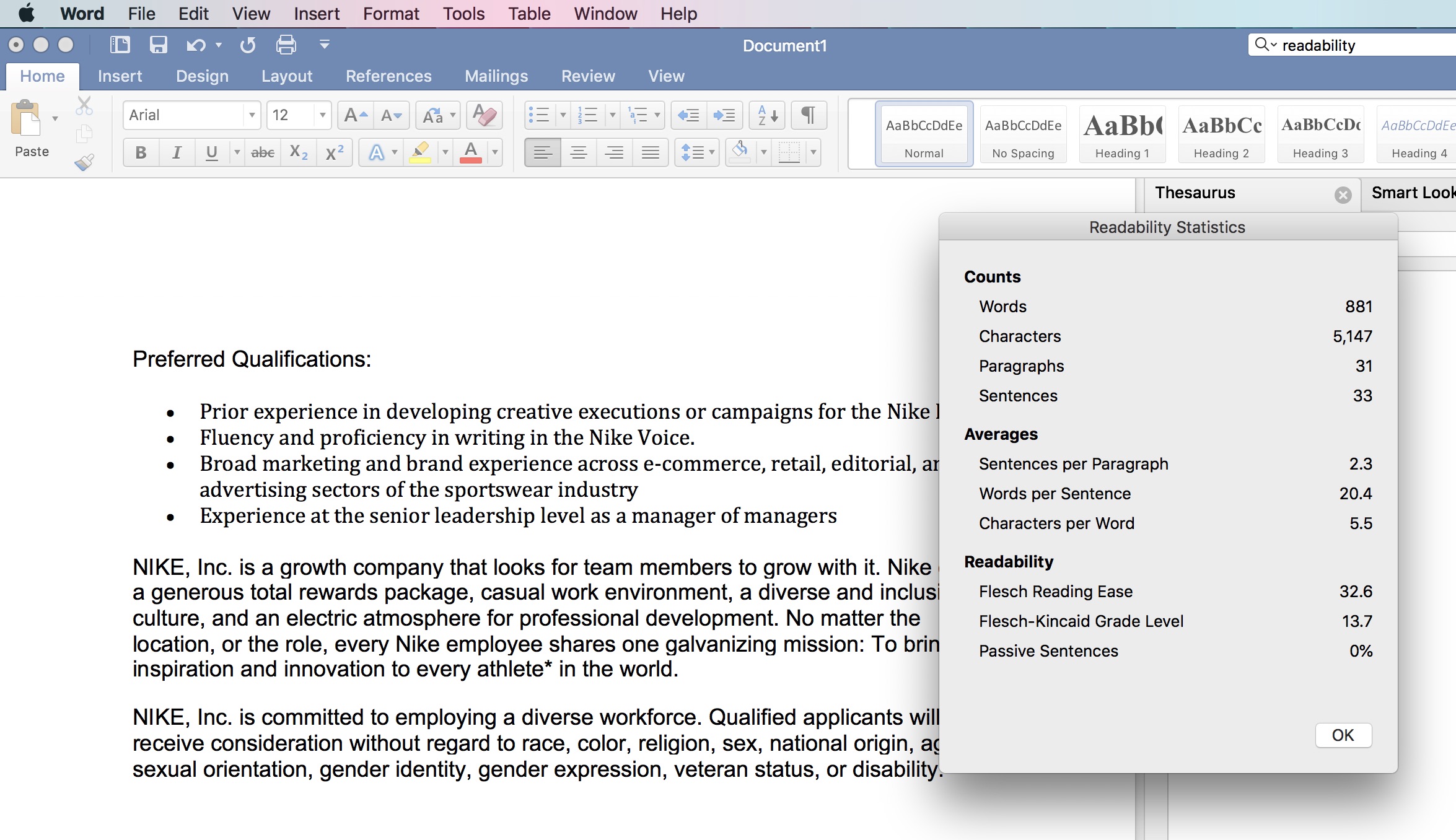 Microsoft Word offers readability stats to analyze your text