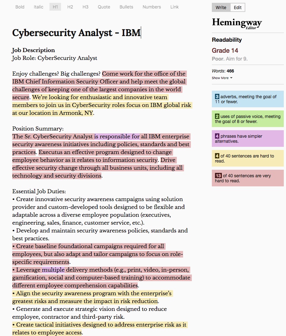 Free Job Description Writing Tool - Hemingway App