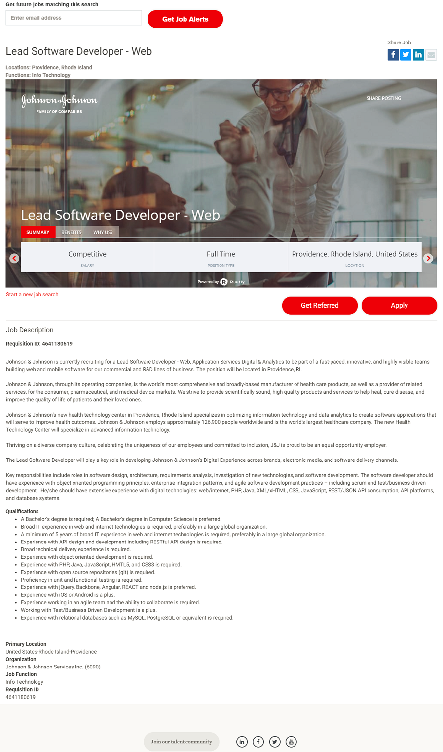 Johnson & Johnson Job Page Overlay