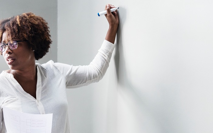 Woman leading meeting