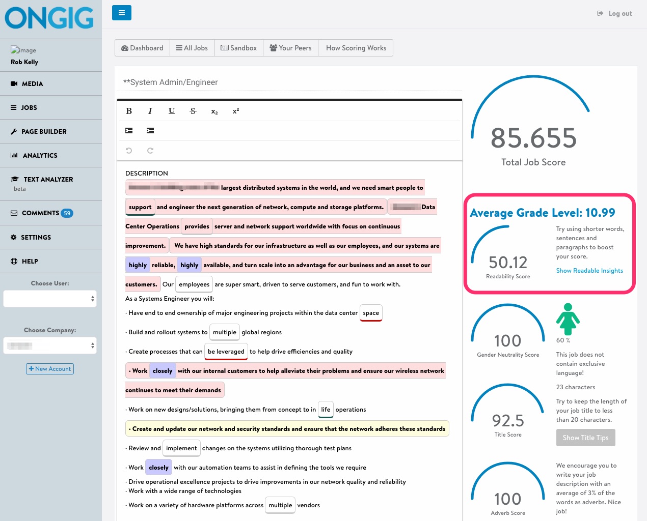 job description readability score