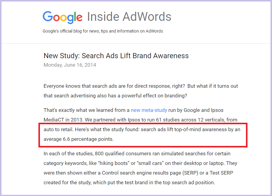 google adwords brand awareness study