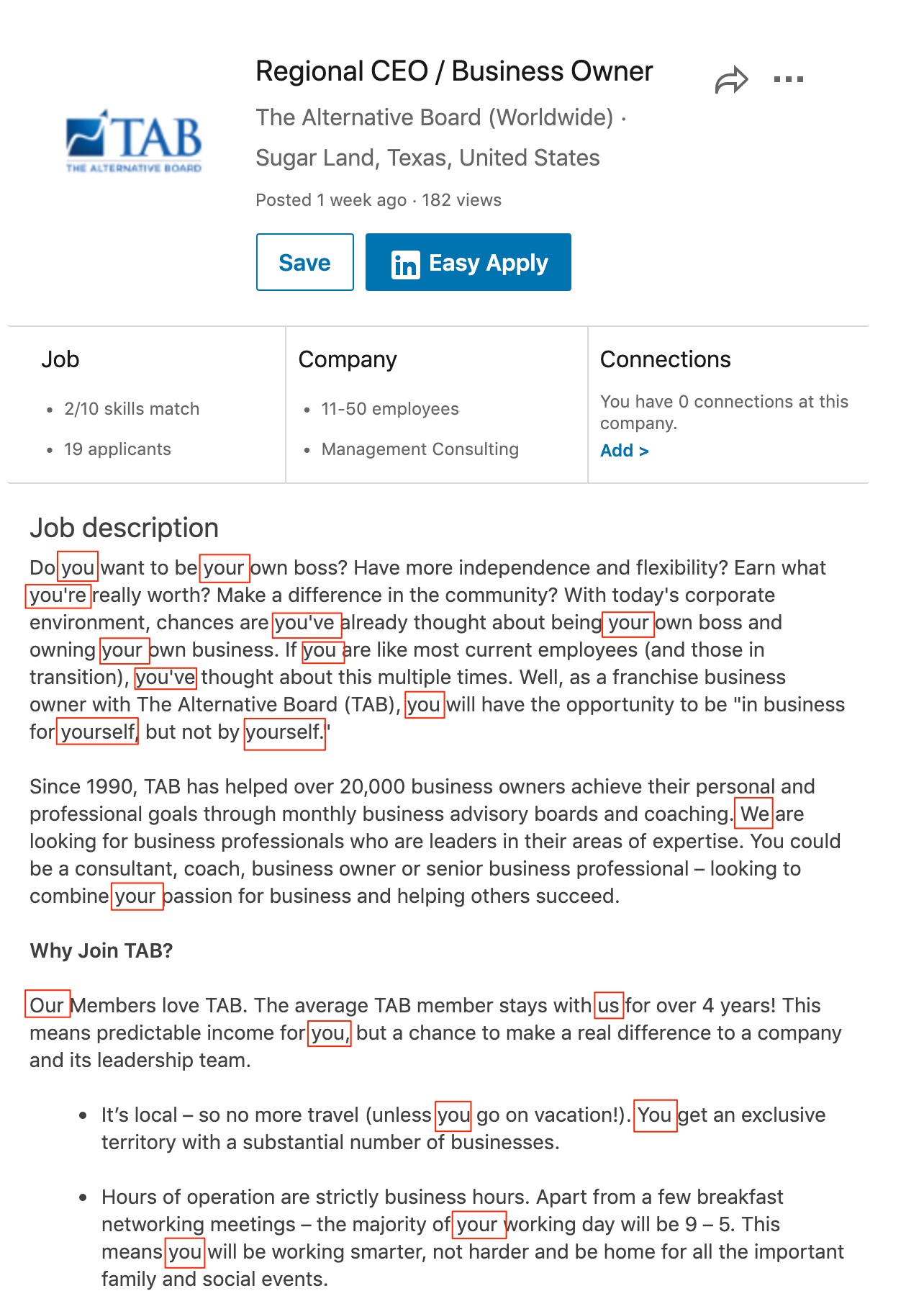 job profile examples