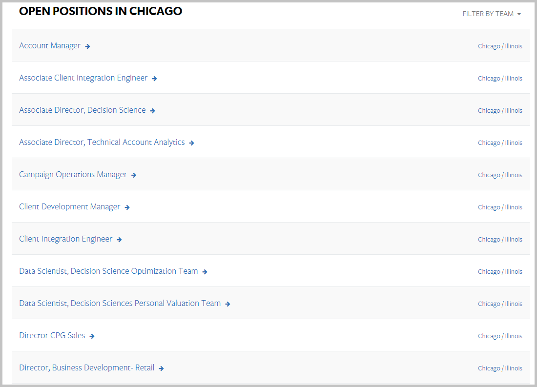Chicago recruiting microsite job listings