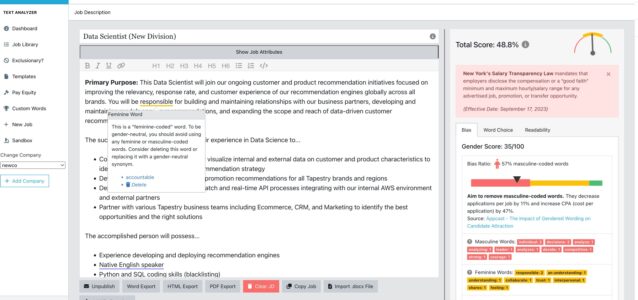 female coded words in ongig text analyzer