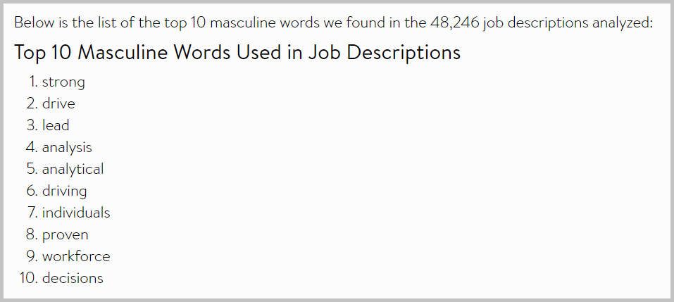 List of 10 masculine words used in job descriptions