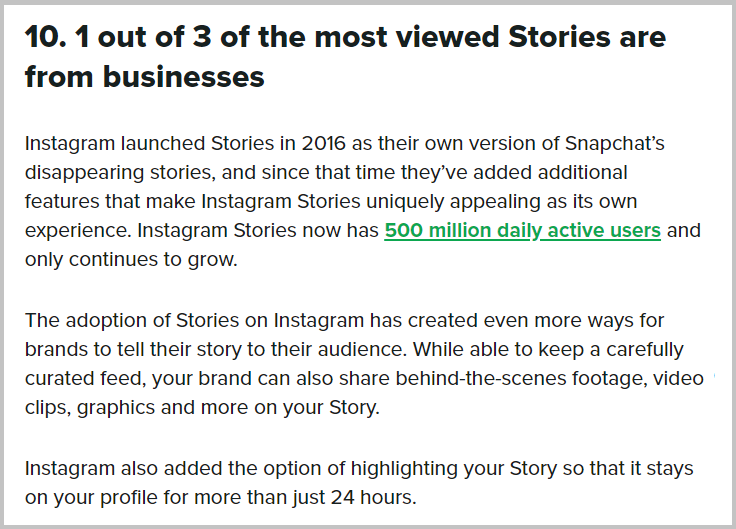 Instagram stories from businesses stat