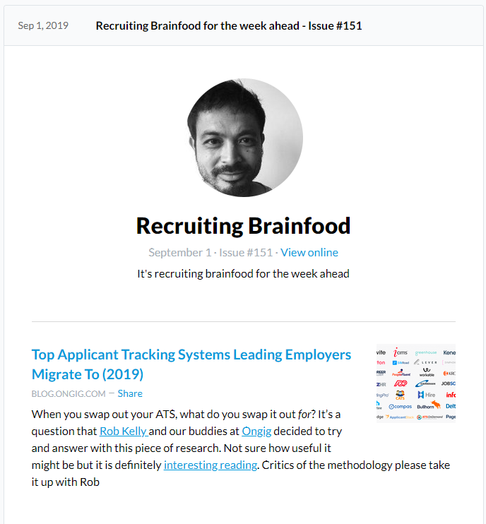 Recruiting Brainfood Newsletter Screenshot 1