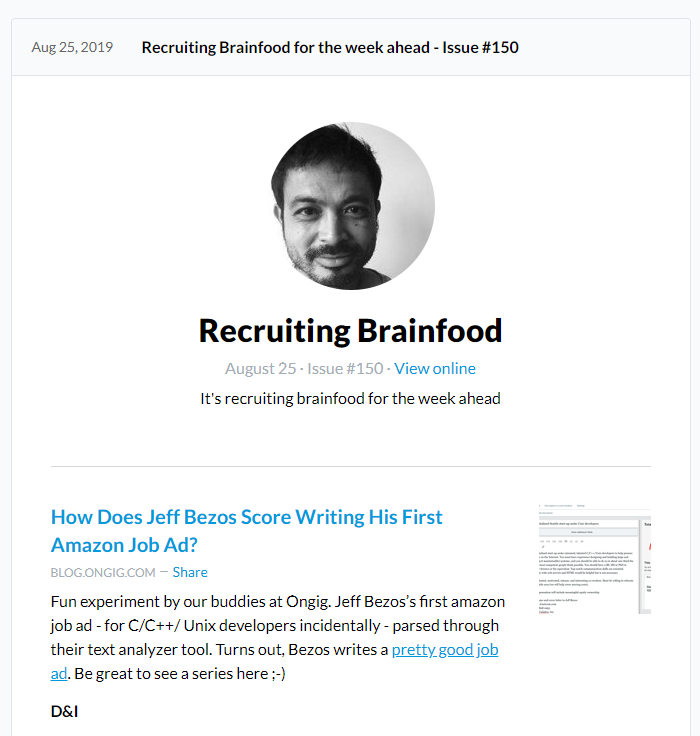 Recruiting Brainfood Newsletter Screenshot