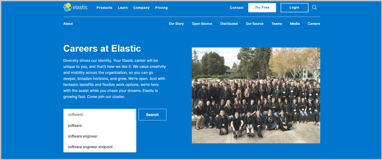 Company career site job search on Elastic company career site 2