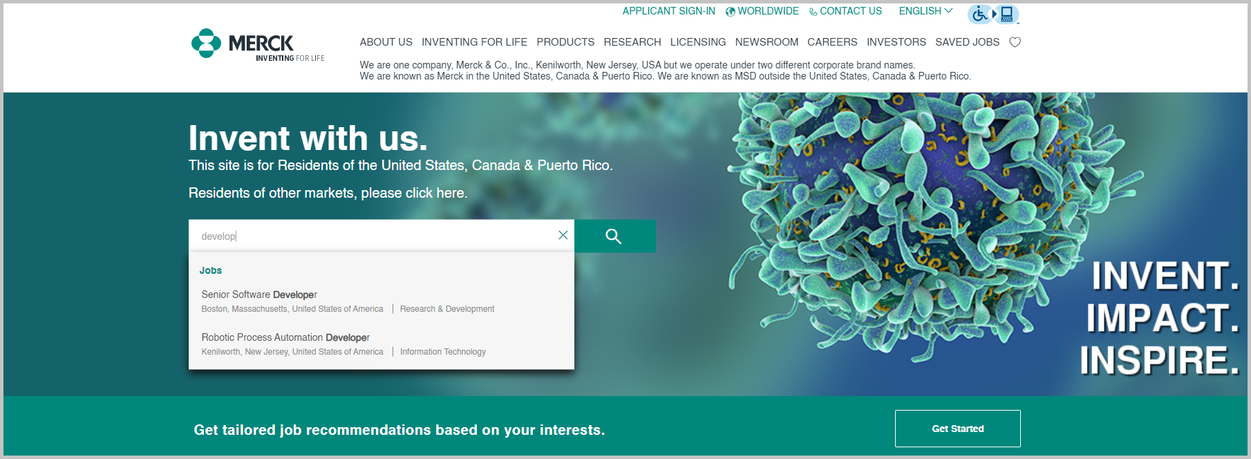 job search on Merck career site 2
