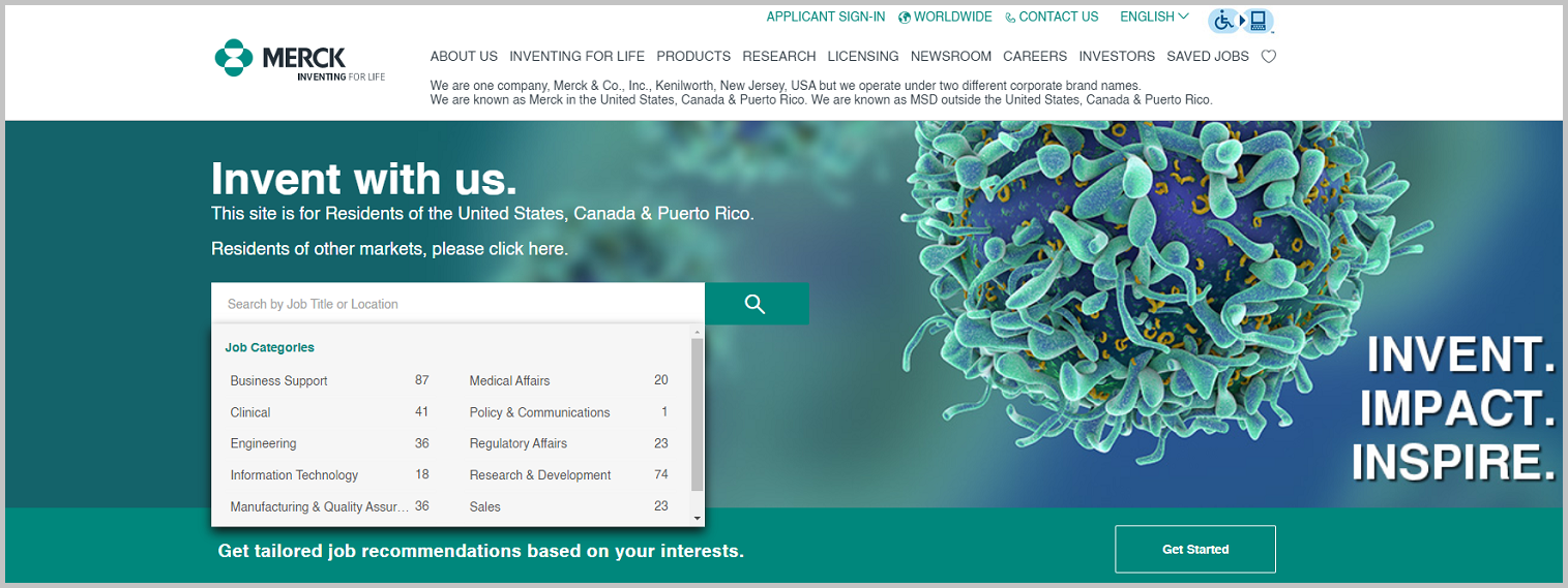 job search on Merck career site