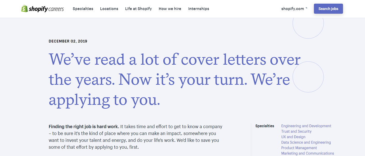 Shopfiy company career site headline