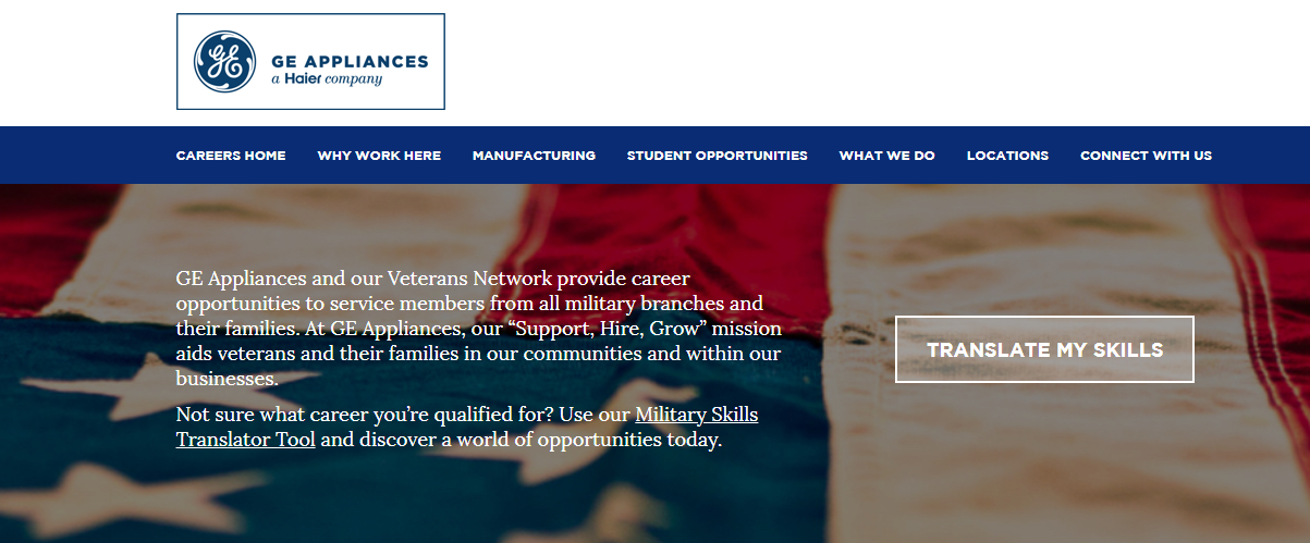 Veterans section of GE career page