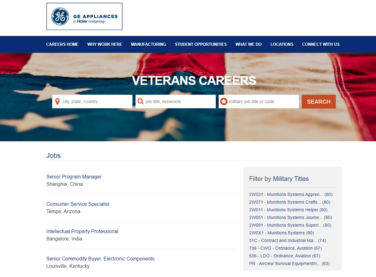 Veterans job search page