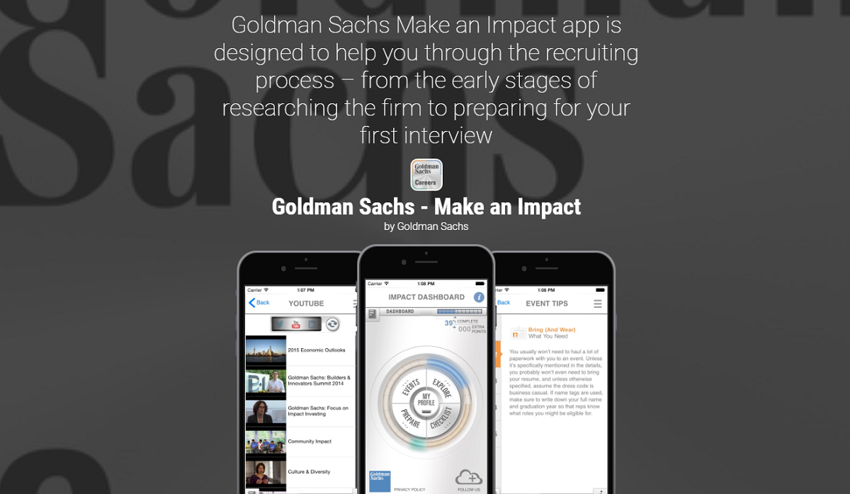 Goldman Sachs recruiting mobile app