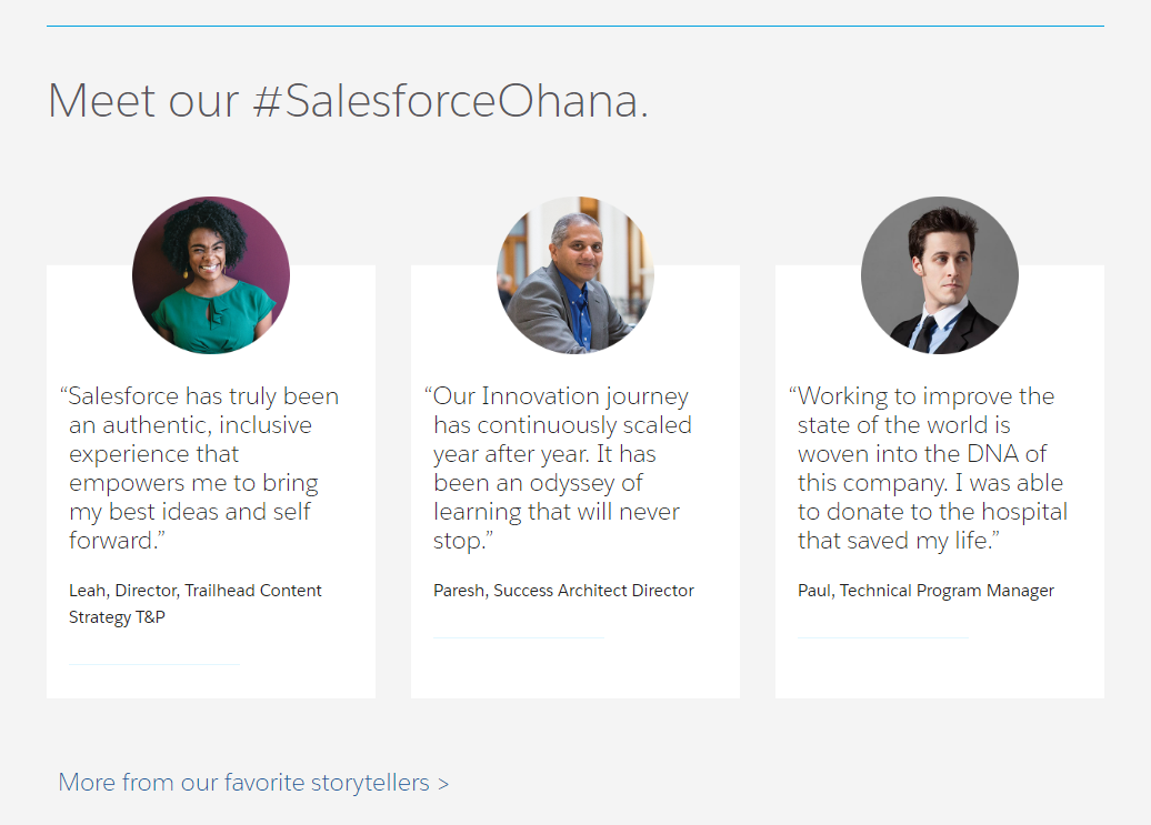 Salesforce career page employee testimonials