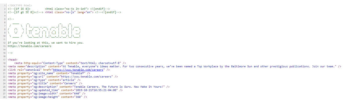 Tenable career page source code