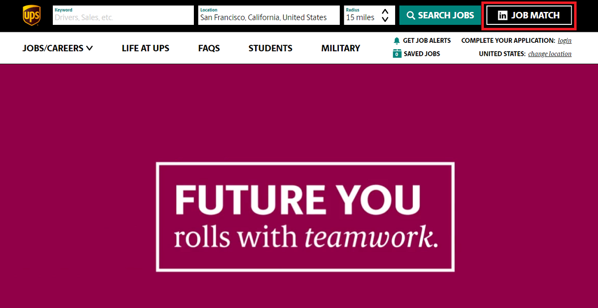 UPS career site LinkedIn job matcher