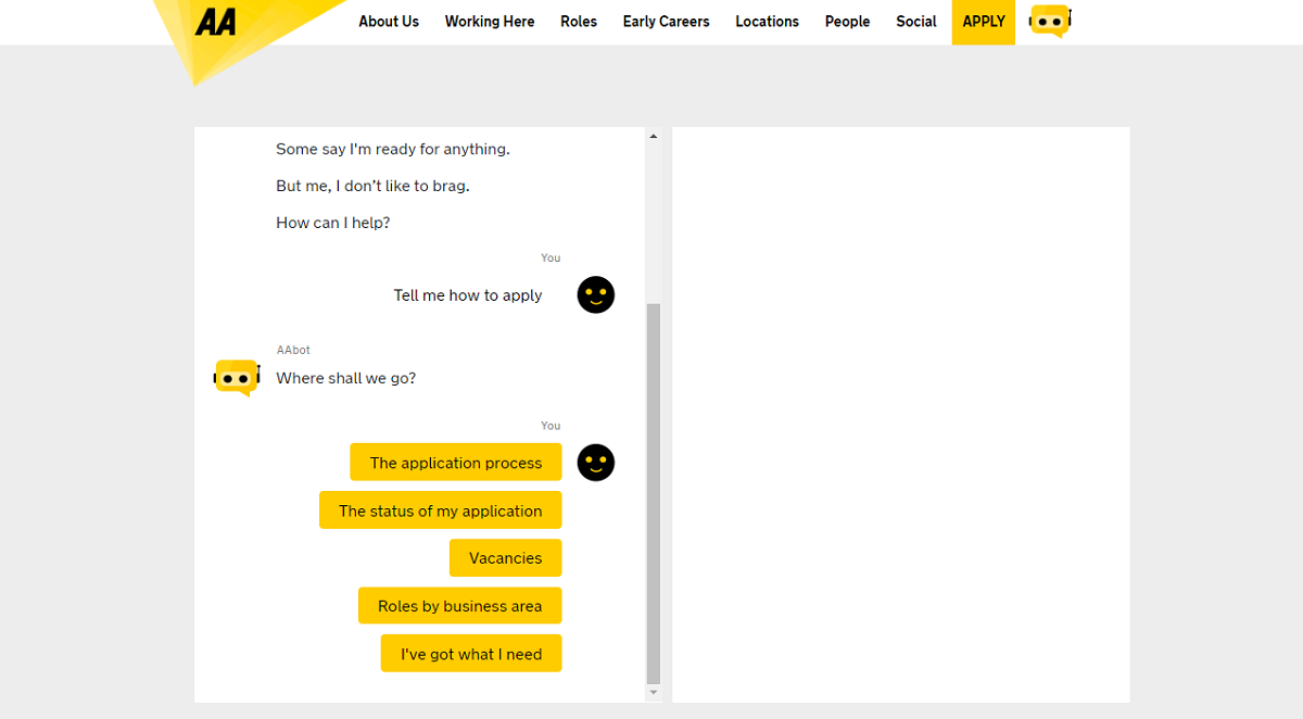 recruiting chatbot explaining application process