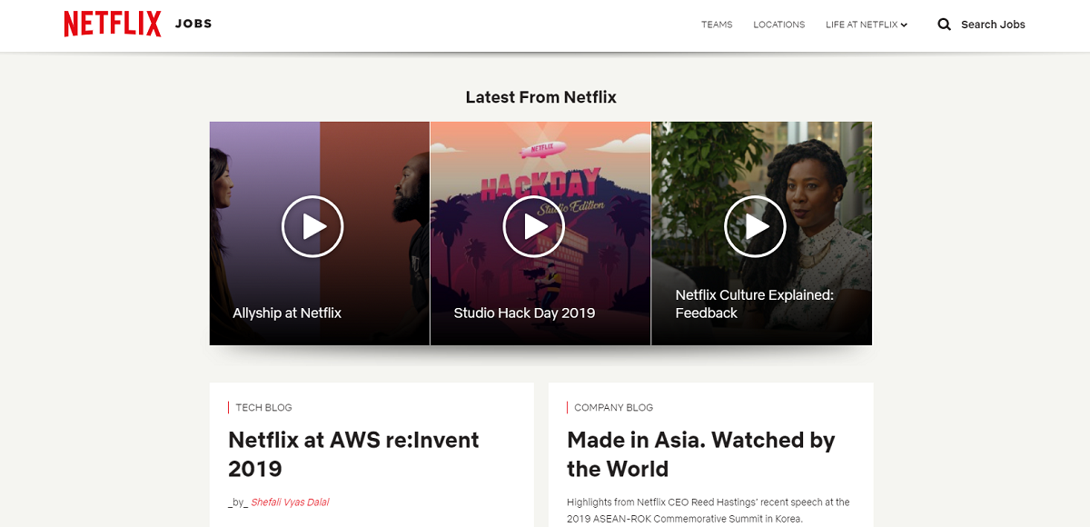 Netflix company career page supporting videos