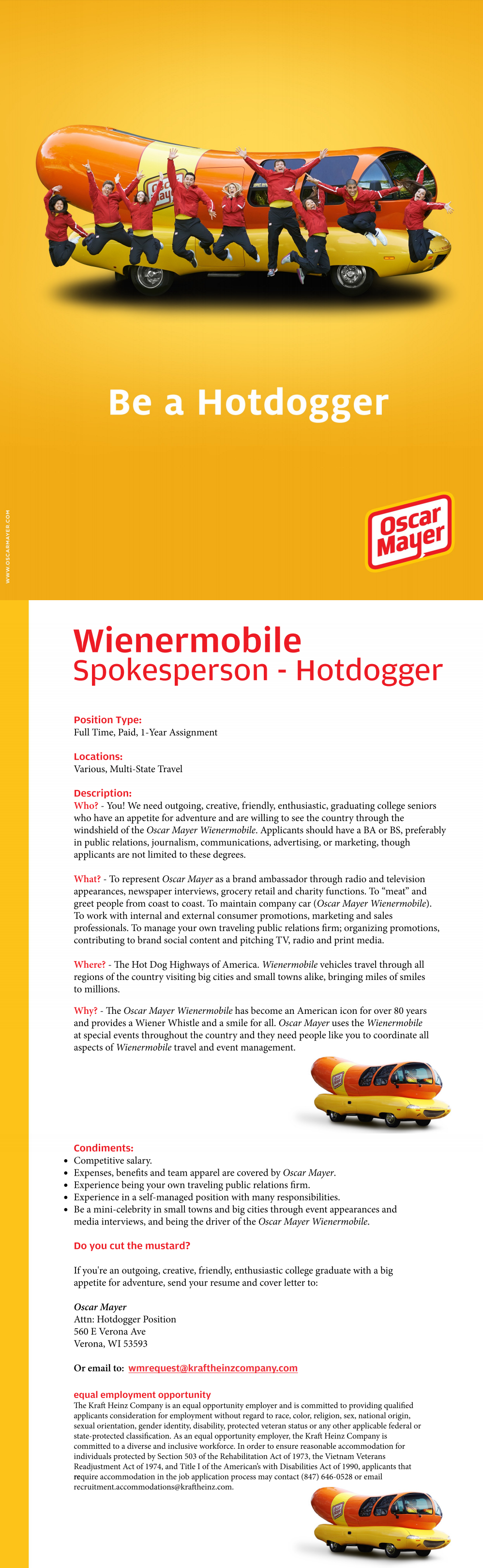 Oscarmayer weinermobile job ad