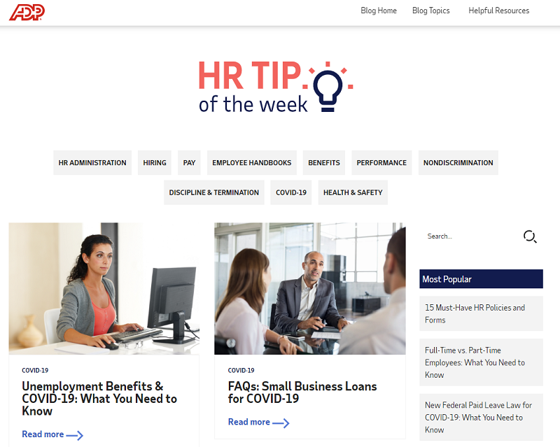 ADP hr blog homepage