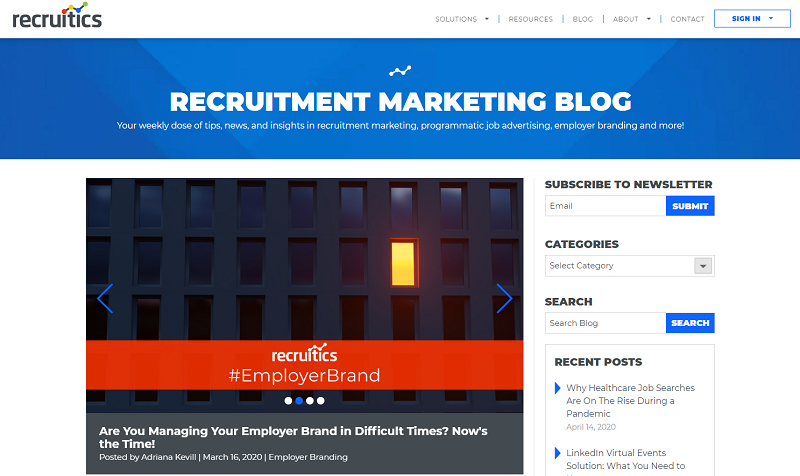 recruitics recruitment marketing blog homepage