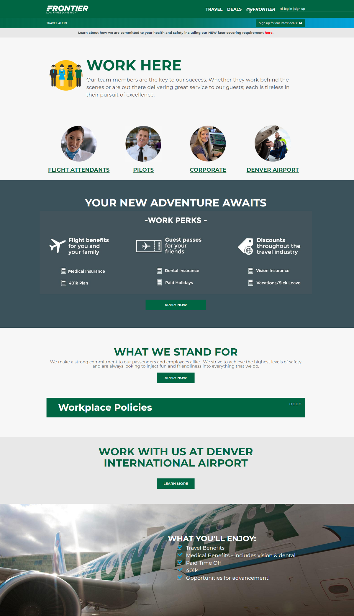 frontier airlines company career page