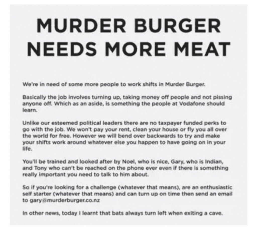 funny job descriptions murder burger