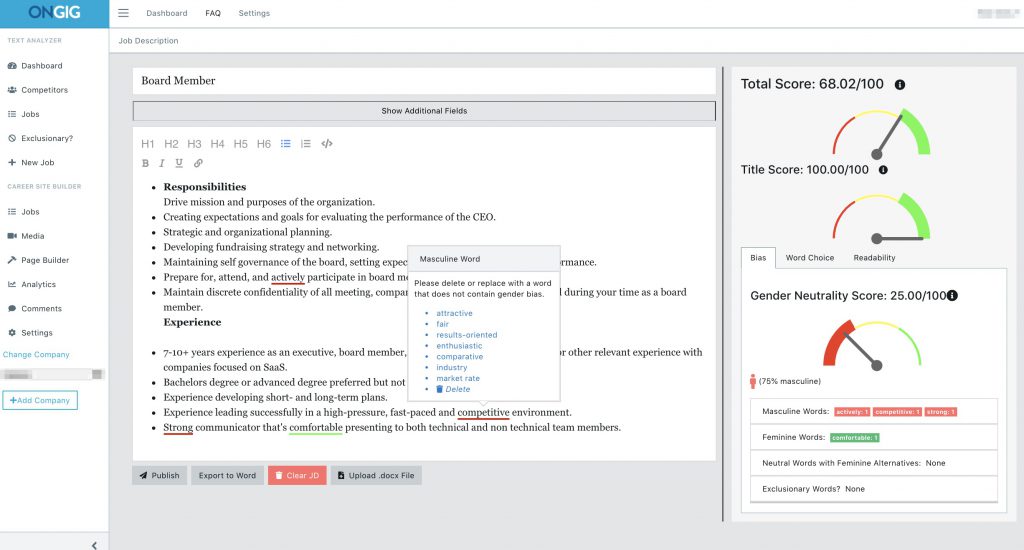 board of directors diversity text analyzer