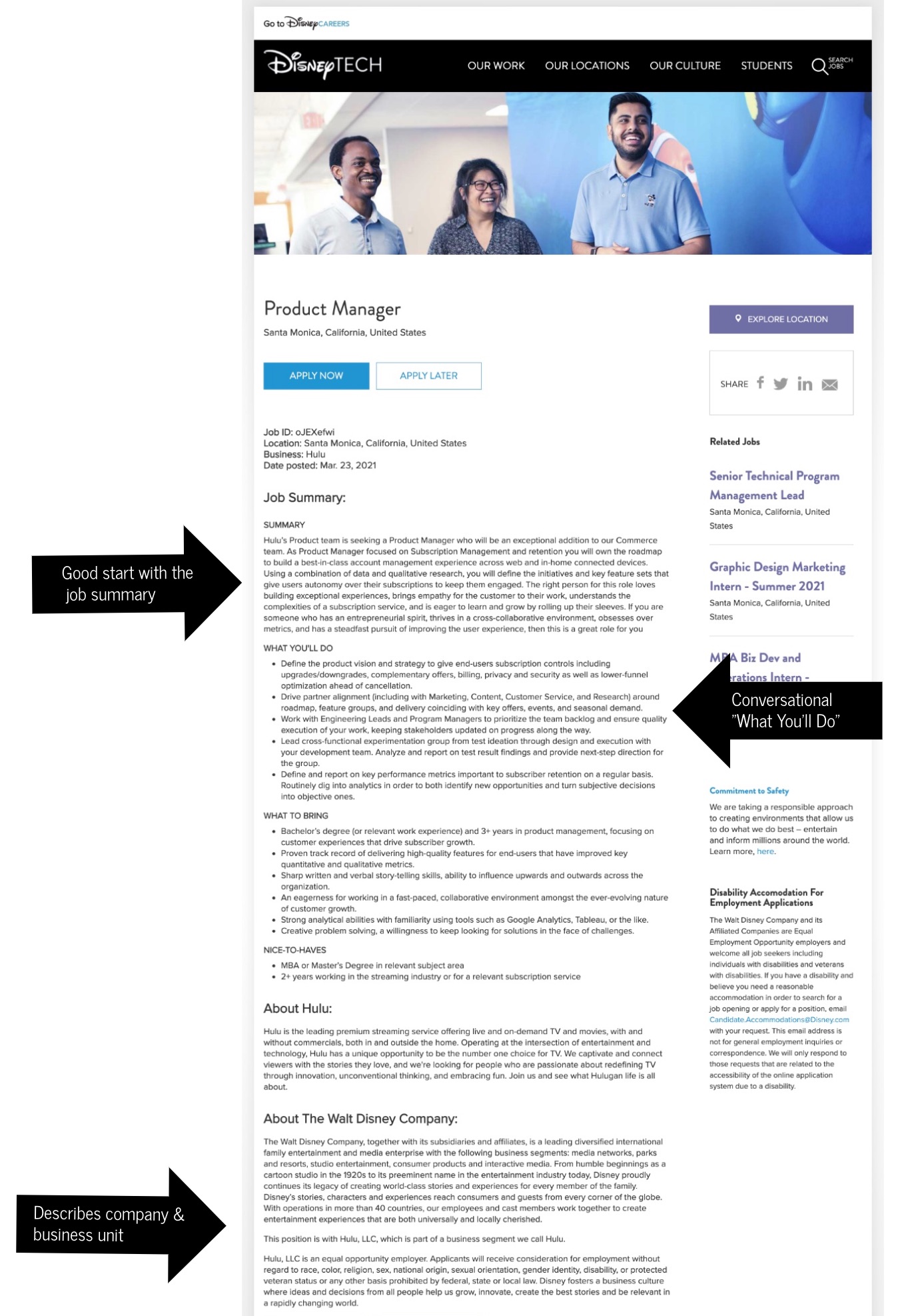 How to write a job description template Disney | Ongig