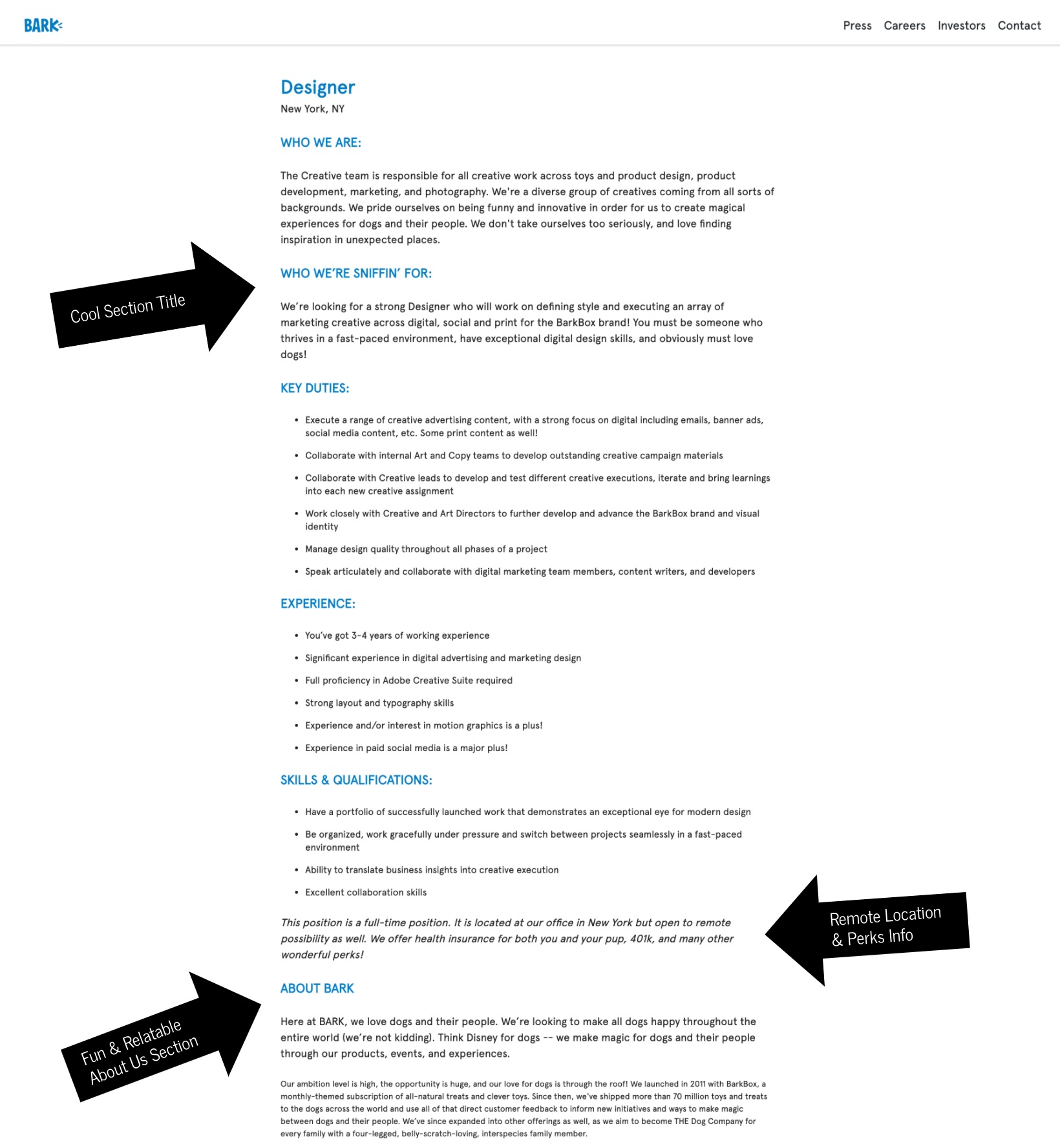 How to write a job description template bark | Ongig