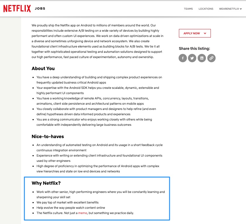 Employee value proposition example Netflix