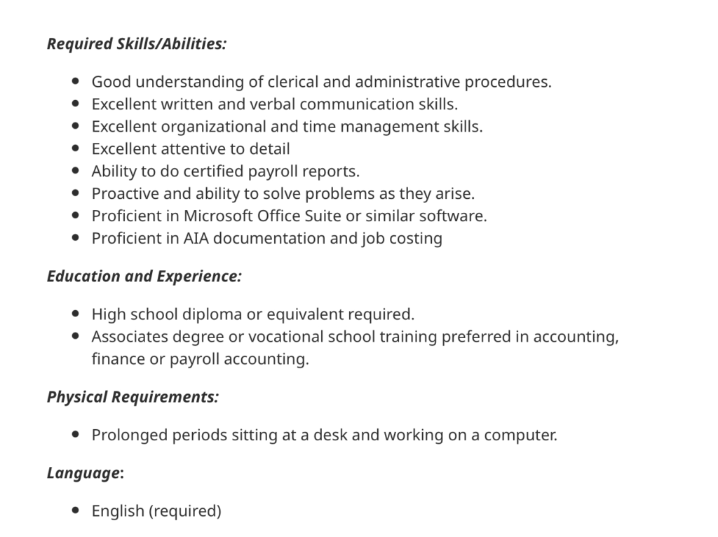 job requirements examples