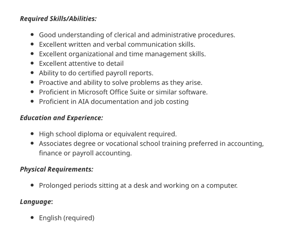 Preferred Job Description Examples